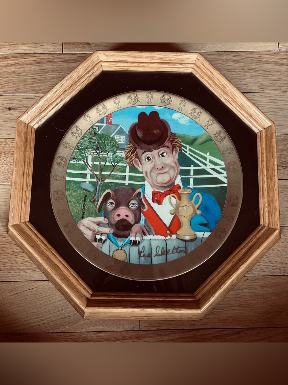 “Clem & Clementine” 519/1000 Hand Painted and signed Oak framed Porcelain plate